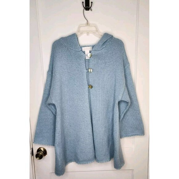 Soft Surroundings Mohair Wool Acrylic Hooded Cardigan Sweater Sky Blue Sz Large - Picture 1 of 4